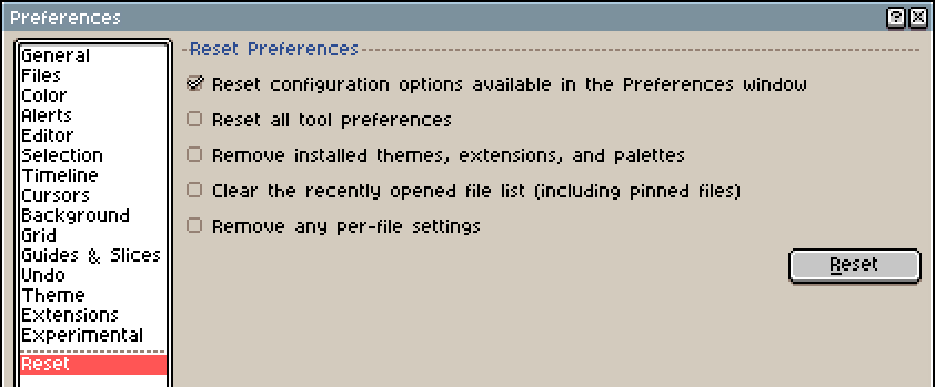 Reset Preferences